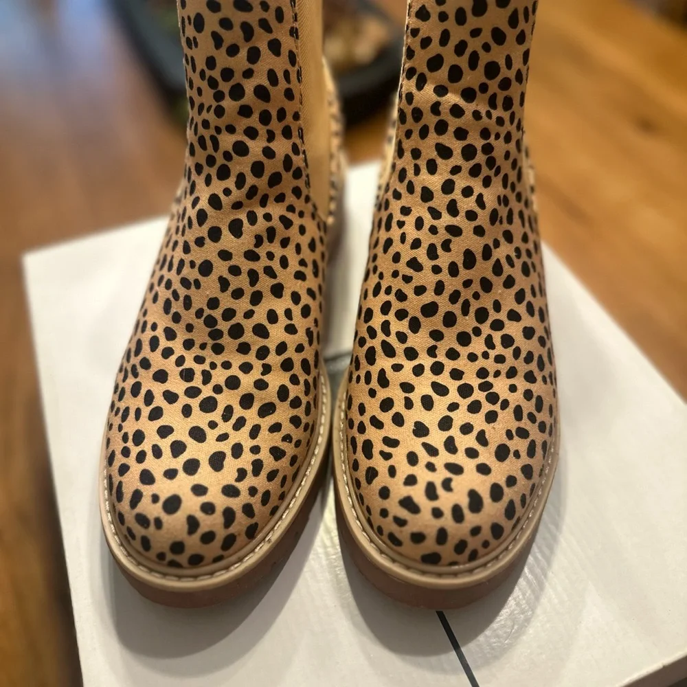 Dolce Vita Leopard Canvas Chelsea Boots with Red Pull Tab